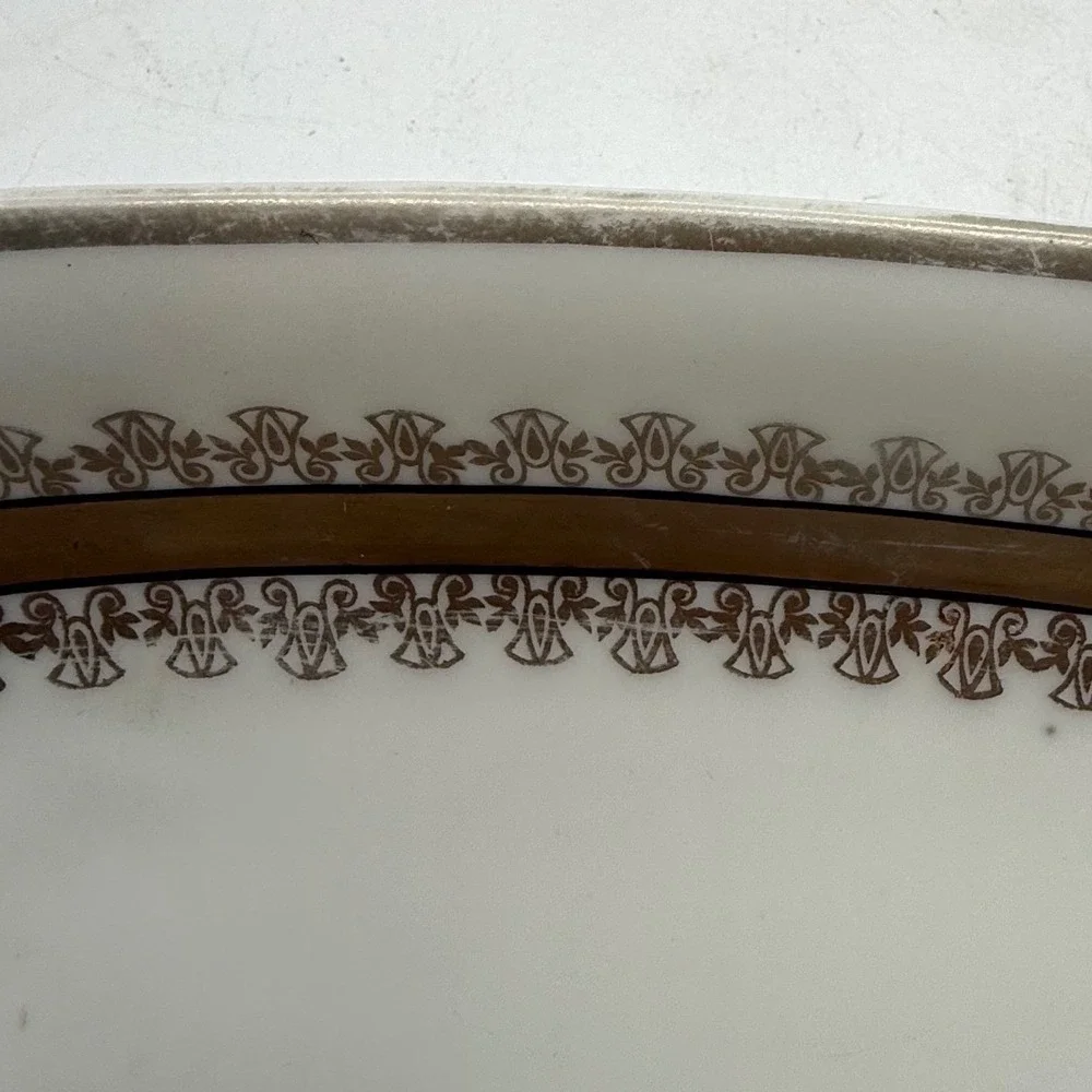 PV Vessra Germany Porcelain Oval Serving Bread Dish Gold Trim Handles art deco‎